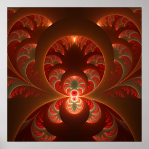 Pôster Luminoso fractal moderno laranja vermelho abstrato