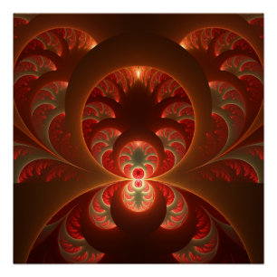 Pôster Luminoso fractal moderno laranja vermelho abstrato