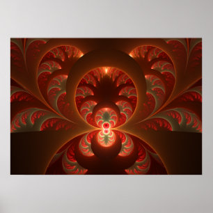 Pôster Luminoso fractal moderno laranja vermelho abstrato