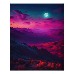 Pôster Luminous Pink & Purple Mountain Landscape