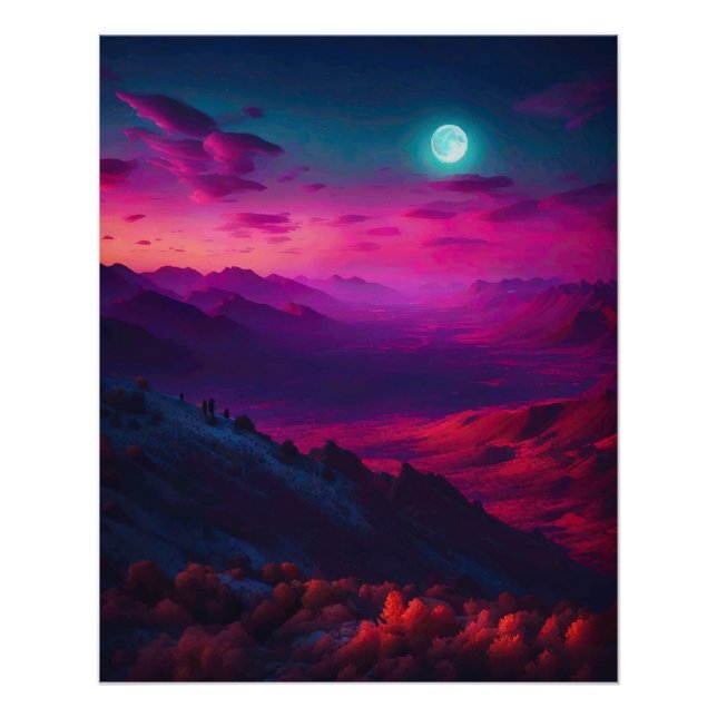 Pôster Luminous Pink & Purple Mountain Landscape (Frente)