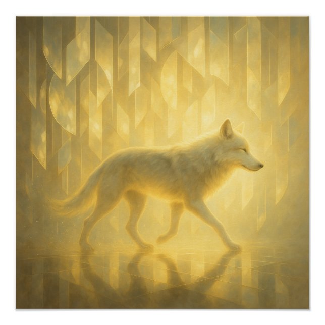 Pôster Luminous White Wolf in the Golden Light Realm – Ge (Frente)