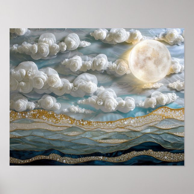 Poster Lunar Blossomas: Elegância Texturizada (Frente)