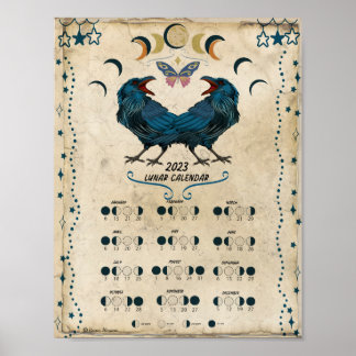 Poster LUNAR CALENDAR 2023, Crow Moon, Wicca Witch Moon