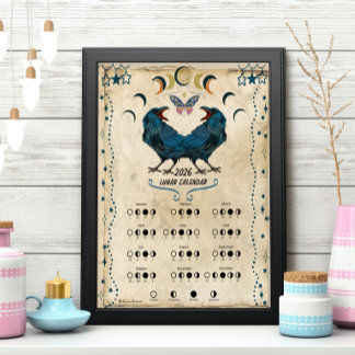 Poster LUNAR CALENDAR 2026,  Crow Moon, Wicca Witch Moon