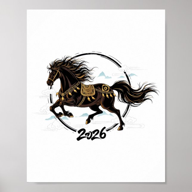 Poster Lunar New Year 2026 Horse Chinese Zodiac Celebrati (Frente)