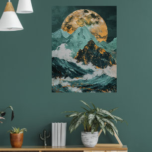 Poster Lunar Picos: Montanhas Fantásticas Sob uma Lua Mís
