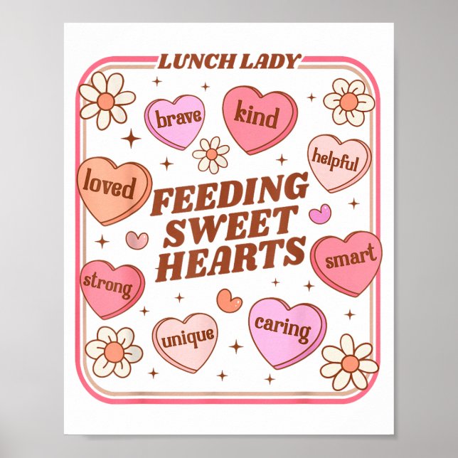 Poster Lunch Lady Valentines Day Retro Cute Cafeteria Swe (Frente)