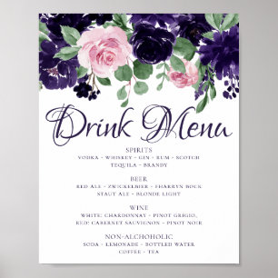 Poster Lush Blossoms   Menu de Bebida de Garland Roxa e R