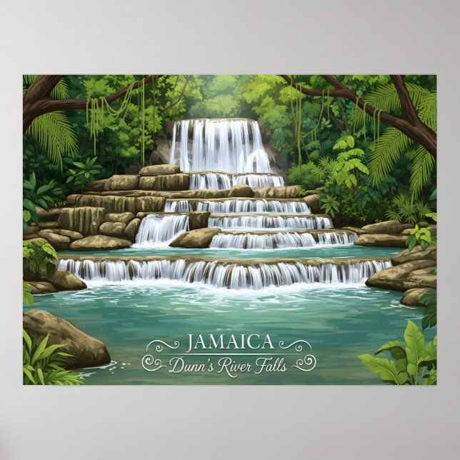 Poster Lush tropical waterfall na Jamaica (Frente)