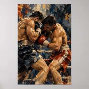 Poster Luta de Boxe Intensa Pintura a Óleo Expressiva Esp