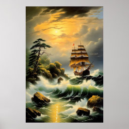 Poster Luta do navio através de mares ondulados