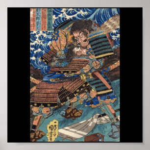 Poster Luta do samurai, C. de pintura japonês 1800's