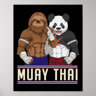 Poster Lutador de Kickboxing Muay Thai Sloth Panda