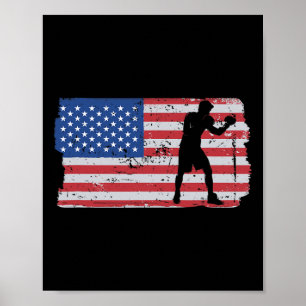Poster Lutador de Mma da Bandeira dos EUA Kickboxing Boxe