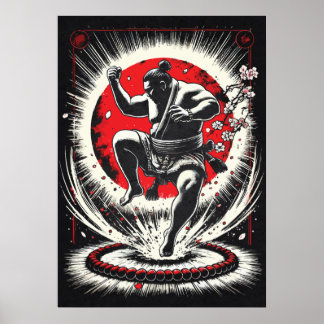 Poster Lutador de Sumô na Lua Vermelha, Arte de Anime Jap