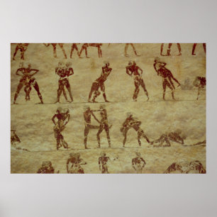 Pôster Lutadores, detalhes de uma pintura de parede de tu