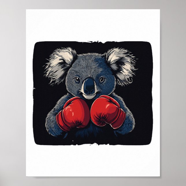 Poster Lutar À Noite Com O Urso Koala Em Luvas (Frente)