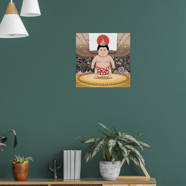 Poster Lutar de Sumo na bandeira japonesa dohy (Sala de Estar 1)