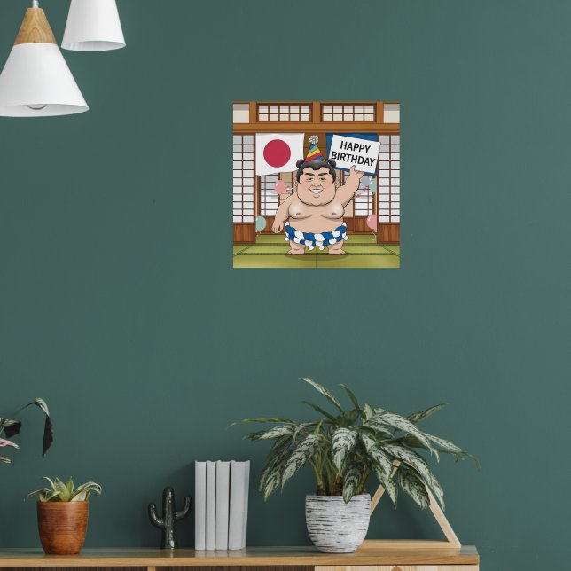 Poster Lutar de Sumo na bandeira japonesa dohy (Sala de Estar 1)