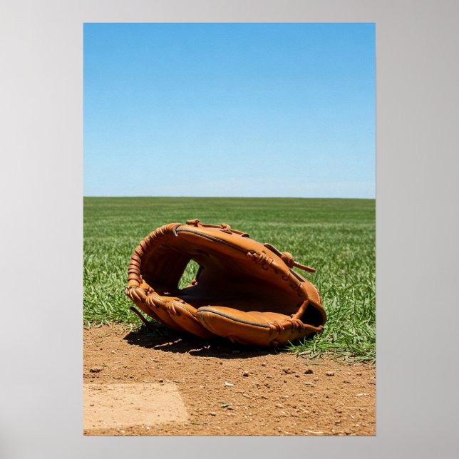 Poster Luvas de Beisebol Clássicas sobre a Terra do Campo (Frente)