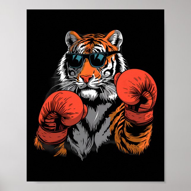 Poster Luvas de Boxe Amante de Tigre Boxe Kickboxing Engr (Frente)