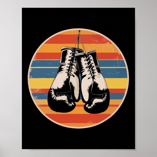 Poster Luvas de Boxe Kickboxing Amante do Boxe Retro Boxe (Frente)
