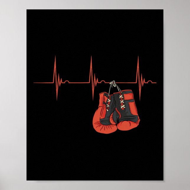 Poster Luvas de Boxe Pulso Ekg Batimento Cardíaco Kickbox (Frente)