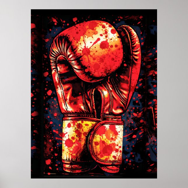 Poster Luvas de Boxe Vermelhas Manchadas de Sangue Arte D (Frente)