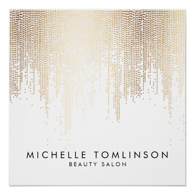 Pôster Luxe Faux Dourado Confetti Rain Beauty Salon (Frente)