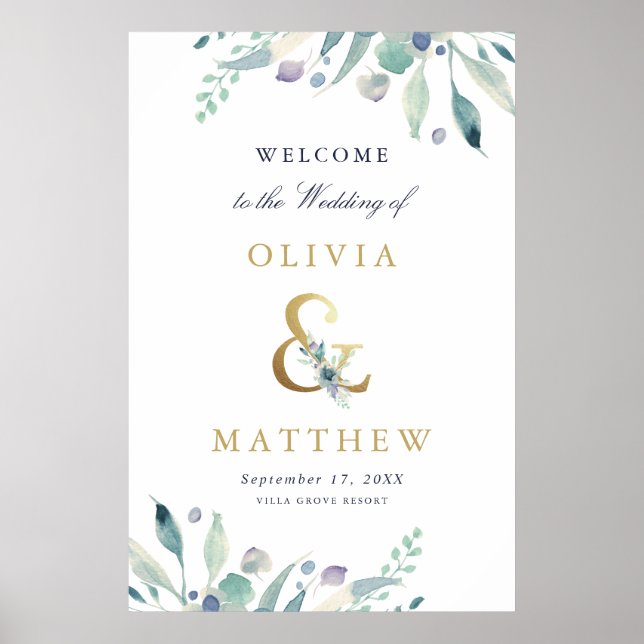 Poster Luxe Floral Ampersand Wedding Sinal de Boas-vindas (Frente)