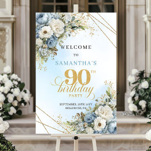 Poster Luxe flores azuis empoeiradas eucalipto dourado 90