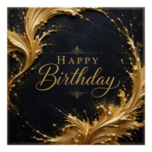 Pôster Luxe Gold Splash Aniversário Elegância