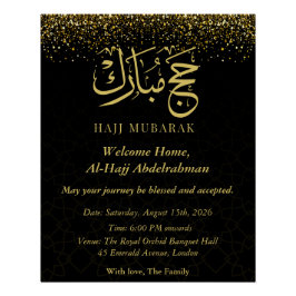 Pôster Luxo Árabe Caligrafia Ouro Hajj Mubarak