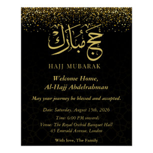 Pôster Luxo Árabe Caligrafia Ouro Hajj Mubarak 