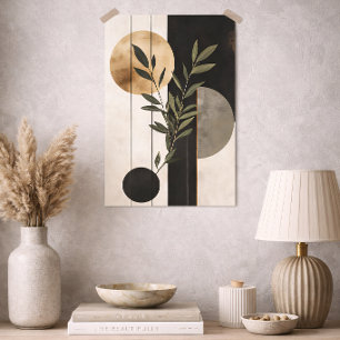 Poster Luxo Boho Botânico Geométrico Minimal Preto Dourad