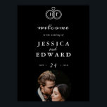 Poster Luxo Elegante Preto e Branco Monograma Foto Casame<br><div class="desc">Romântico Chic Simples Preto e Branco Luxo Caligrafia Coração Atado Anéis Monograma Foto Casamento Cartaz.</div>