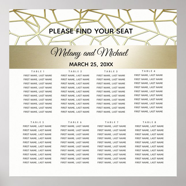 Pôster luxo geométrico casamento entre ouro moderno e bra (Frente)