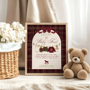 Poster Luxsary Teddy Baby Shower Menina Xadrez Adivinhe C