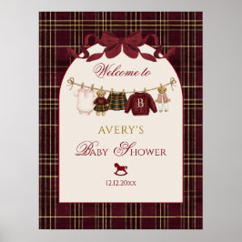 Poster Luxsary Teddy Bear Baby Shower Girl Plaid Bow