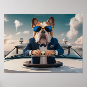 Poster Luxurioso Bulldog em Iate Privado com Champanhe