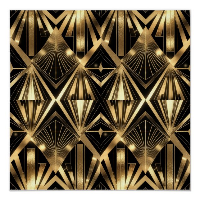 Pôster Luxurious Art Deco Geometric Gold and Black  (Frente)