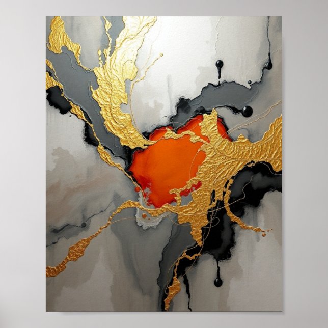 Poster Luxury Abstract Art with Gold Leaf Accents (Frente)