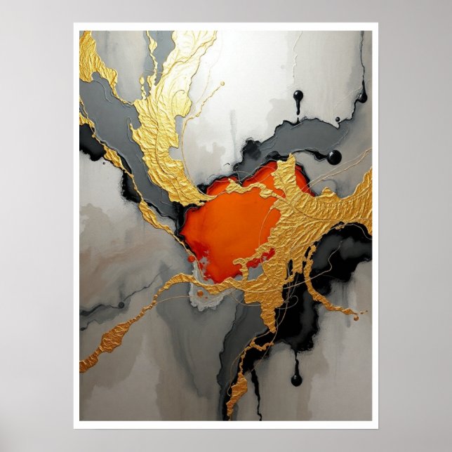 Poster Luxury Abstract Art with Gold Leaf Accents (Frente)