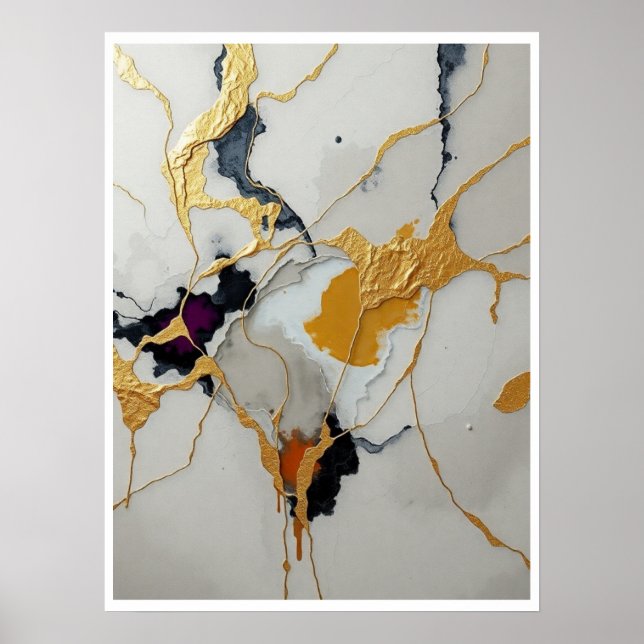 Poster Luxury Abstract Art with Gold Leaf Accents (Frente)