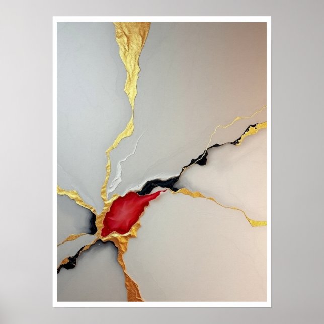 Poster Luxury Abstract Art with Gold Leaf Accents (Frente)