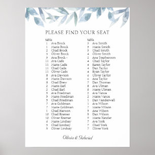 Poster Luxury Airy Branch. Gráfico de Assentos de Casamen