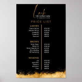 Poster Luxury Black and Gold Lash Tech Price List 