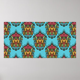 Poster Luxury Damask flower seamless pattern. Floral Vint