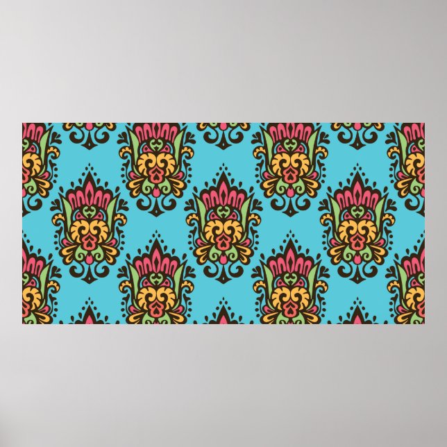 Poster Luxury Damask flower seamless pattern. Floral Vint (Frente)